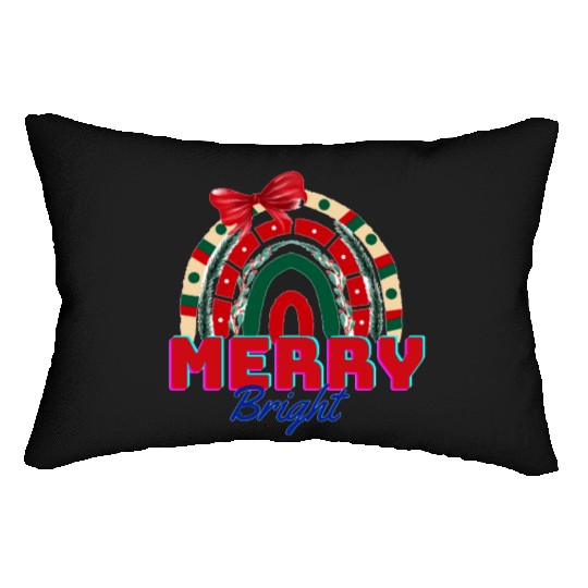 Merry and bright, rainbow art Lumbar Pillows
