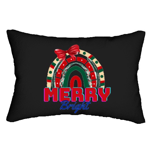 Merry and bright, rainbow art Lumbar Pillows