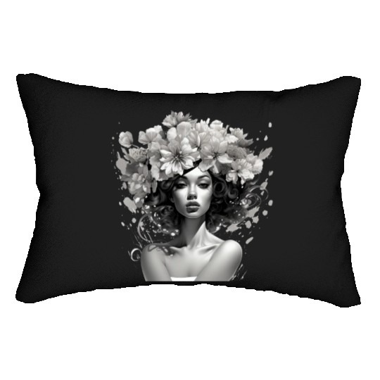 Woman with flowers on her head Lumbar Pillows