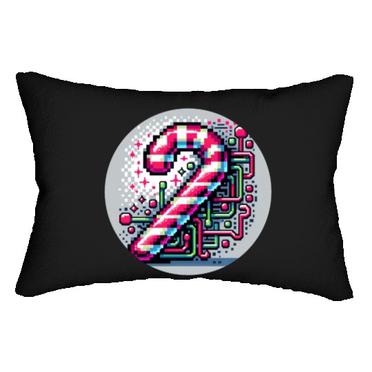 Neon Cyberpunk Candy Cane 8-Bit Pixel Christmas Lumbar Pillows