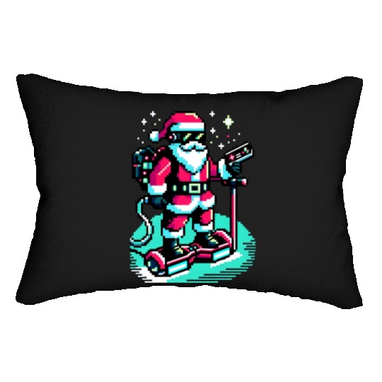 Witty 8-Bit Cyberpunk Santa Lumbar Pillows