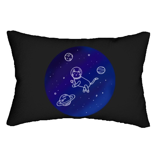 Doodle-Style Hand Drawn Space Cat Lumbar Pillows