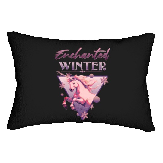Enchanted Winter 80s Retro Lilac Unicorn Lumbar Pillows