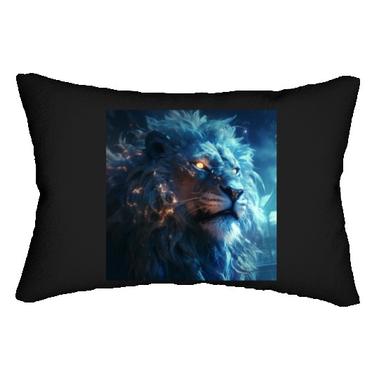 Blue Fantasy Lion Face with Gold Eyes Lumbar Pillows