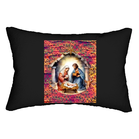 Nativity scene with Mary Joseph Baby Jesus Lumbar Pillows