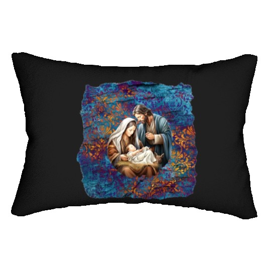 Nativity scene with Mary Joseph Baby Jesus Lumbar Pillows