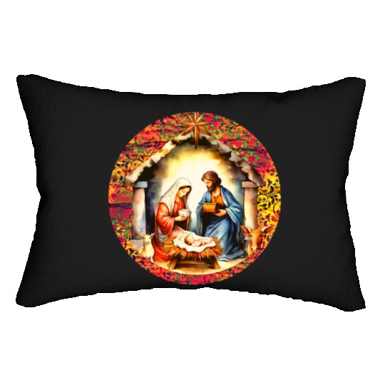 Nativity scene with Mary Joseph Baby Jesus Lumbar Pillows