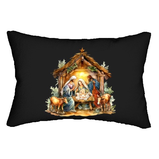 Nativity scene with Mary Joseph Baby Jesus Lumbar Pillows