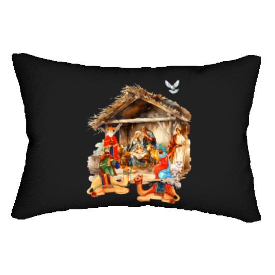 Nativity scene with Mary Joseph Baby Jesus Lumbar Pillows