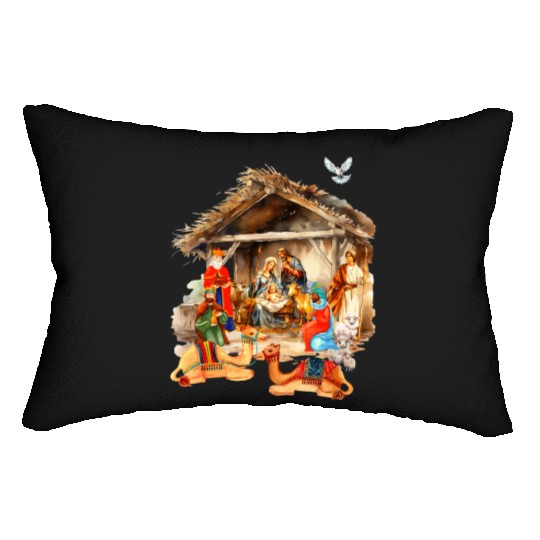 Nativity scene with Mary Joseph Baby Jesus Lumbar Pillows