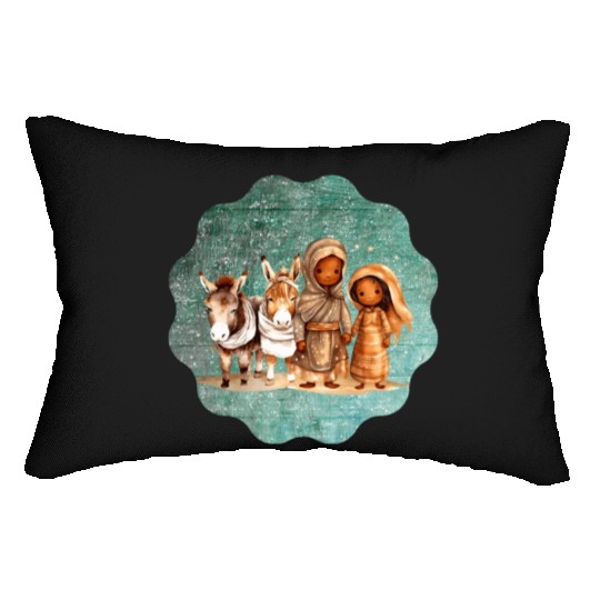 Christmas Nativity Scene Shepherds and Sheep Lumbar Pillows