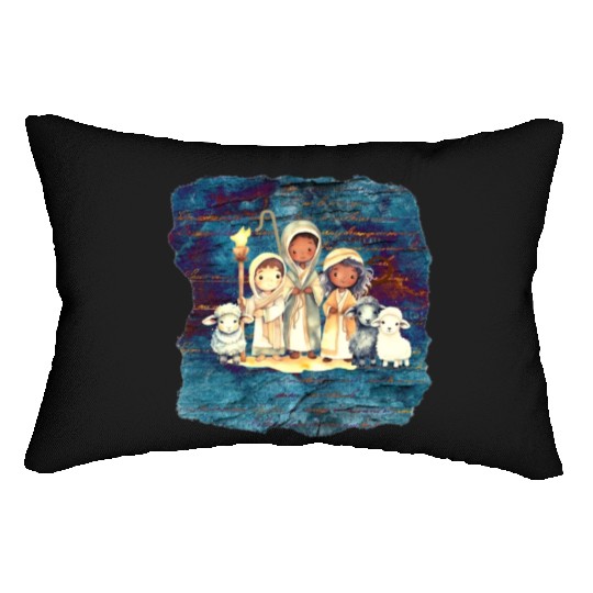 Christmas Nativity Scene Shepherds and Sheep Lumbar Pillows