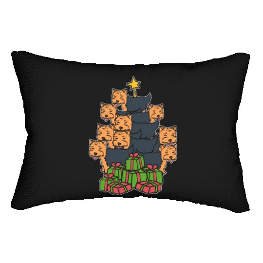 Yorkie Christmas Tree Holiday Person Gift Lumbar Pillows