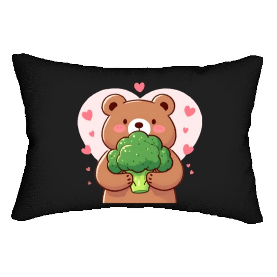 Bear in love hugs huge broccoli Lumbar Pillows