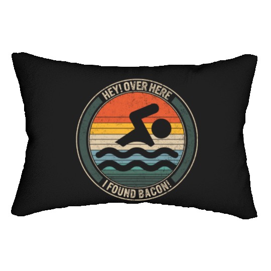 Swimming Lumbar Pillows, Hey Over Here I Found Bacon Lumbar Pillows,
