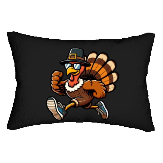 Running Turkey- Turkey Trot Running Thanksgiving Lumbar Pillows