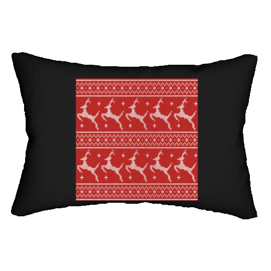 Red Ugly Sweater Christmas Flying Reindeer Lumbar Pillows