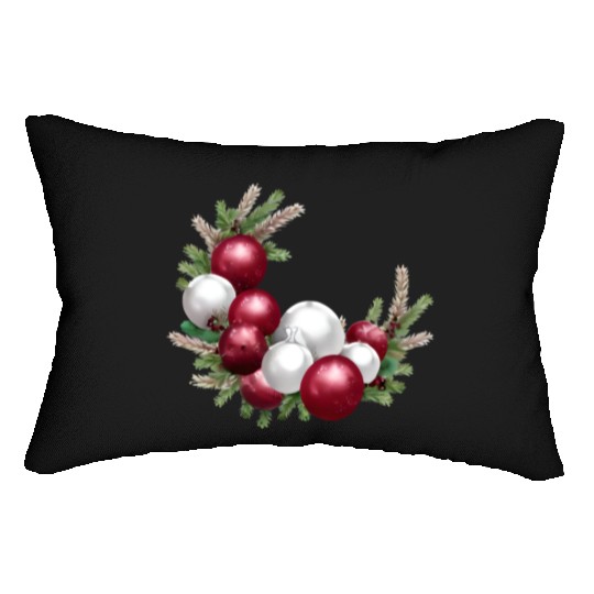 Cranberry and White Christmas Greenery Decor Lumbar Pillows
