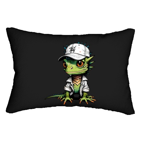 Cute lizard with cap Lumbar Pillows