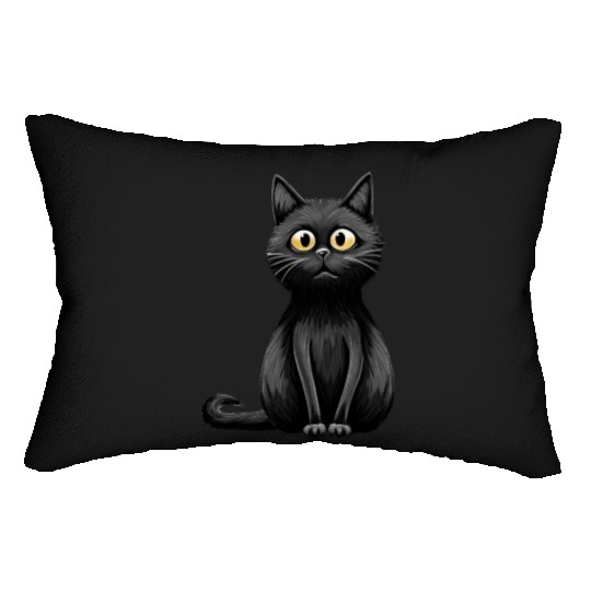 A midnight-colored cat with captivating amber eyes Lumbar Pillows