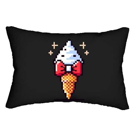 Whimsical 8-Bit Ice Cream: Retro Bow Tie Delight Lumbar Pillows