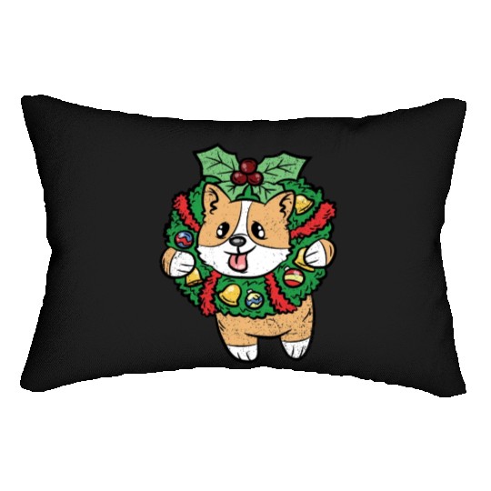 CORGI HANGIN ON CHRISTMAS DECORATION Lumbar Pillows