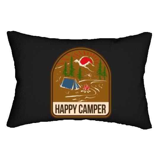 Happy Camper Camping Campfire Tent Lumbar Pillows