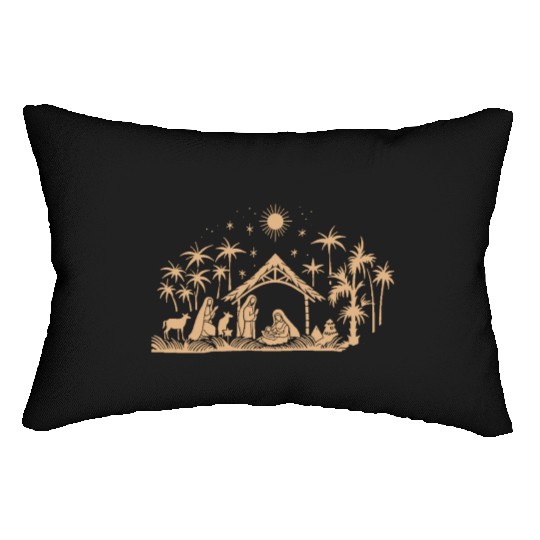 Nativity Scene with Mary Joseph Baby Jesus Lumbar Pillows