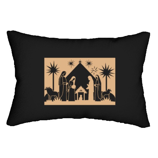 Nativity Scene with Mary Joseph Baby Jesus Lumbar Pillows