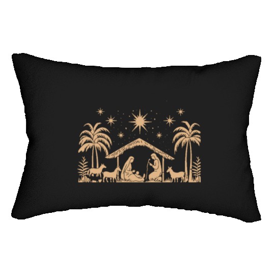 Nativity Scene with Mary Joseph Baby Jesus Lumbar Pillows
