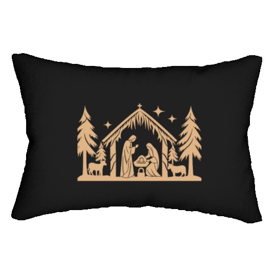 Nativity Scene with Mary Joseph Baby Jesus Lumbar Pillows