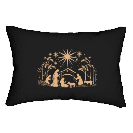 Nativity Scene with Mary Joseph Baby Jesus Lumbar Pillows