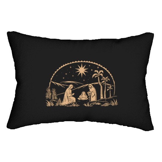 Nativity Scene with Mary Joseph Baby Jesus Lumbar Pillows