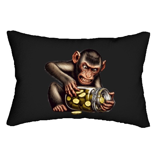 Angry monkey with cucumber jar Lumbar Pillows