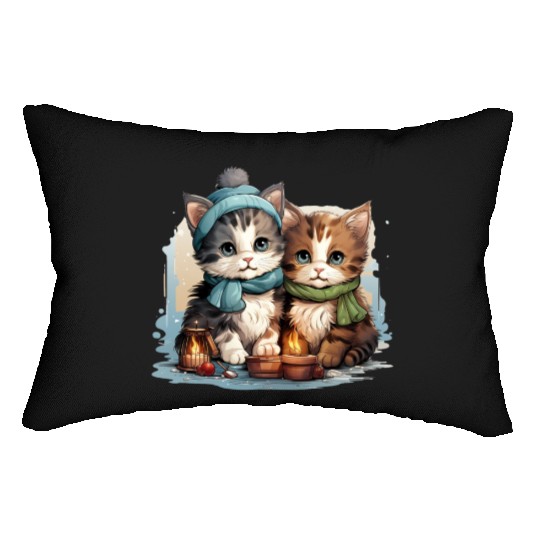 chubby kittens in Christmas stockings hanging Lumbar Pillows