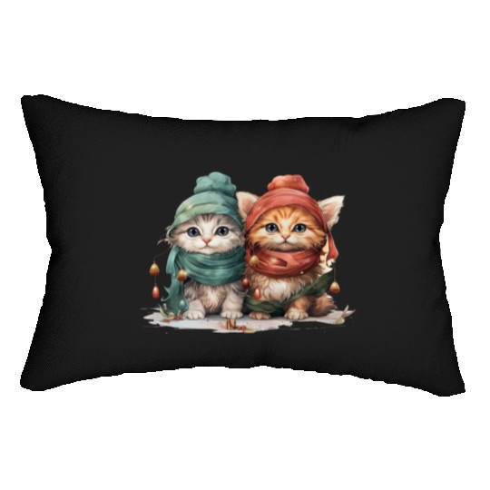 Sweet and playful Christmas kittens wearing hats Lumbar Pillows