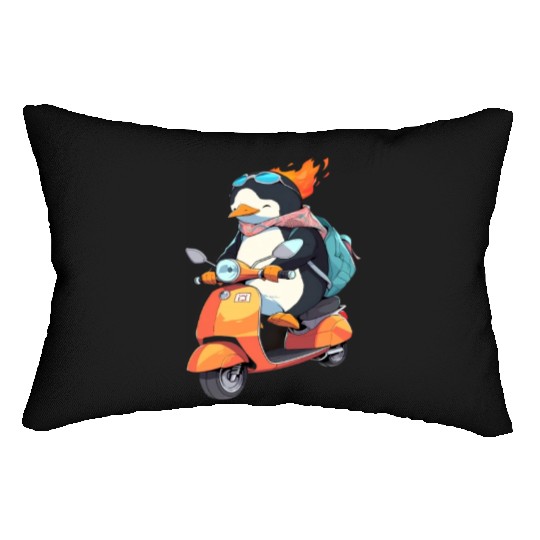 Penguin Riding Scooter Funny Motor Biker Moped Lumbar Pillows