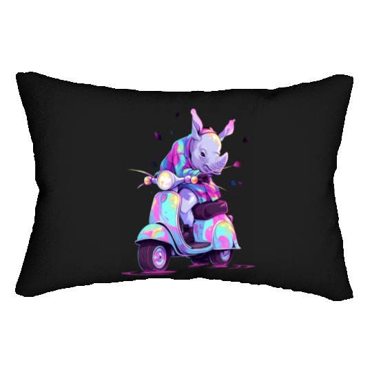Rhino Riding Scooter Funny Rhinoceros Biker Moped Lumbar Pillows
