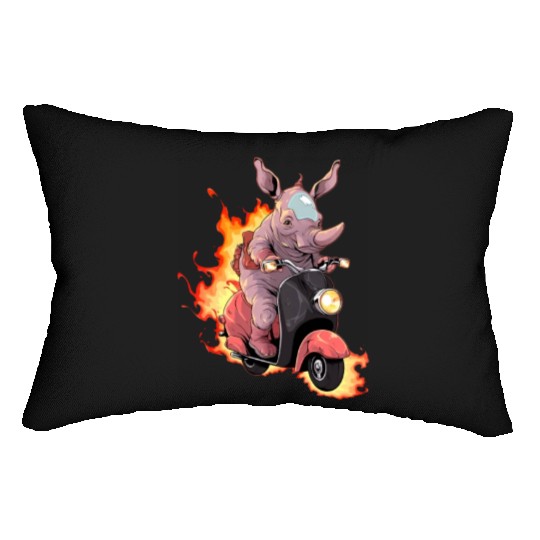 Rhino Riding Scooter Funny Rhinoceros Biker Moped Lumbar Pillows