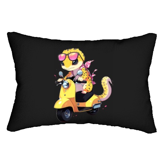 Leopard Gecko on Scooter Funny Lizard Biker Moped Lumbar Pillows