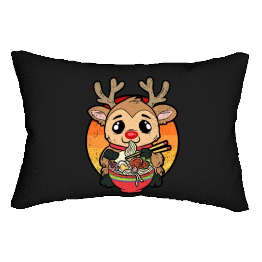 REINDEER EATING RAMEN Lumbar Pillows