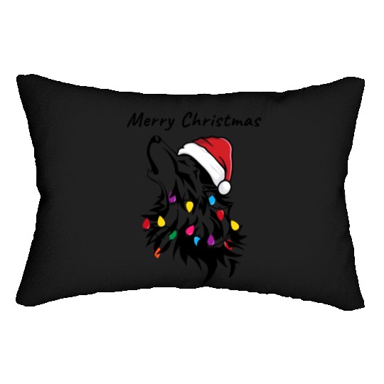 Funny wolf with christmas lights Lumbar Pillows