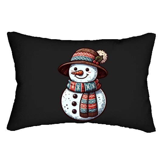 Winter Wonderland: Charming Snowman Illustration Lumbar Pillows