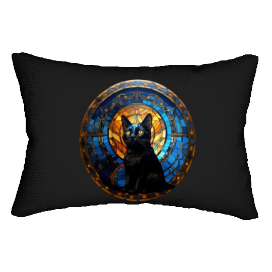 Bombay cat in stained glass Lumbar Pillows
