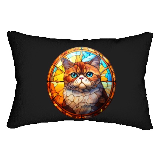 Exotic Shorthair cat in stained glass Lumbar Pillows