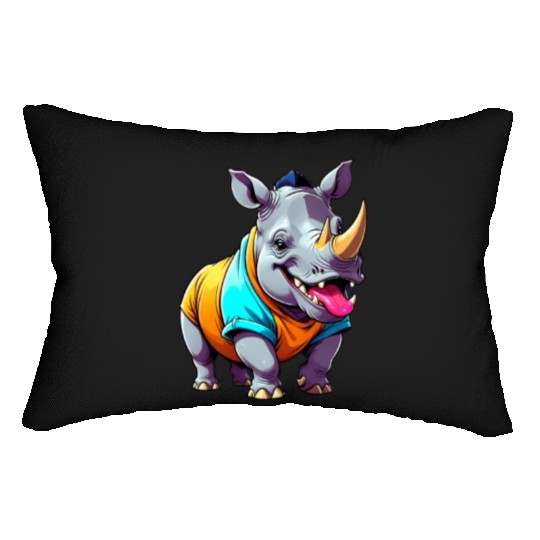 A Cartoonish Rhinoceros in a Playful Pose Lumbar Pillows
