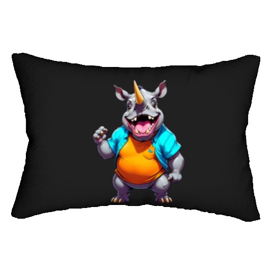 A Cartoonish Rhinoceros in a Playful Pose Lumbar Pillows