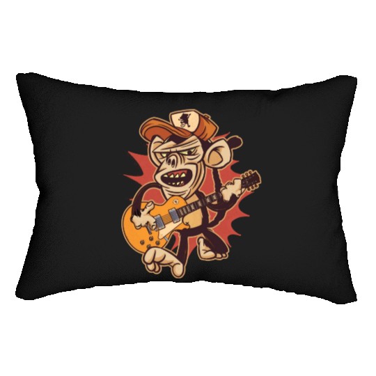 Retro Chimpanzee Guitar Player Graphic Lumbar Pillows