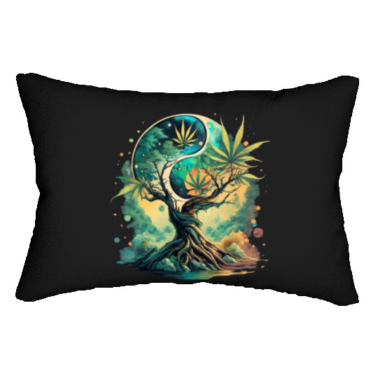 Tree Of Life Yin Yang Water Color Lumbar Pillows