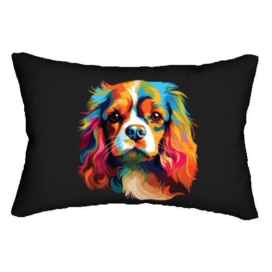 Watercolor Colorful Cavalier King Charles Spaniel Lumbar Pillows
